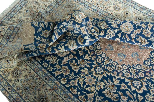 Surface texture of 1970s Nain rug with natural Cork and intricate pattern