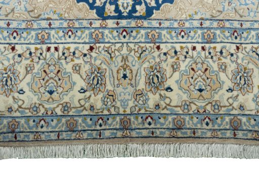 Full view of 1970s Nain rug from Iran / Persia, 337 × 207 cm in Blue tones