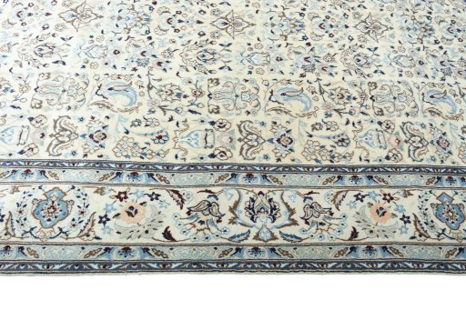 Corner detail of New Nain rug showing border pattern and Wool pile