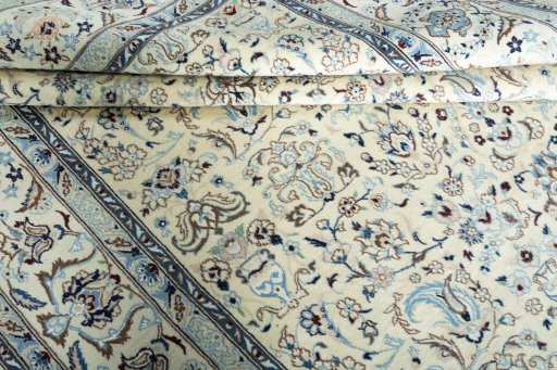 Close-up detail of New Nain rug from Iran / Persia showing Wool weave