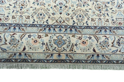 Full view of New Nain rug from Iran / Persia, 312 × 210 cm in Beige tones