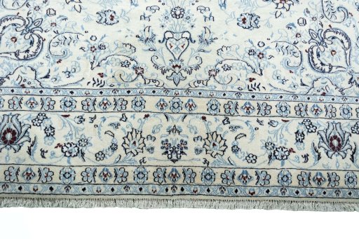 Full view of New Nain rug from Iran / Persia, 293 × 197 cm in Beige tones