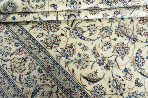Close-up detail of New Nain rug from Iran / Persia showing Wool weave