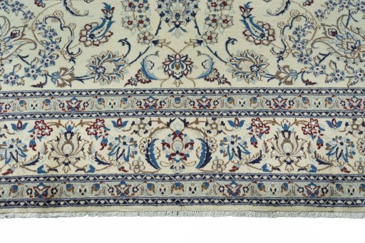 Full view of New Nain rug from Iran / Persia, 354 × 257 cm in Beige tones