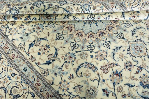 Close-up detail of New Nain rug from Iran / Persia showing Wool weave