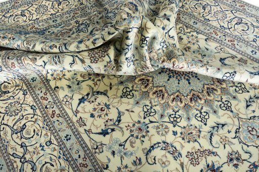 Surface texture of New Nain rug with natural Wool and intricate pattern