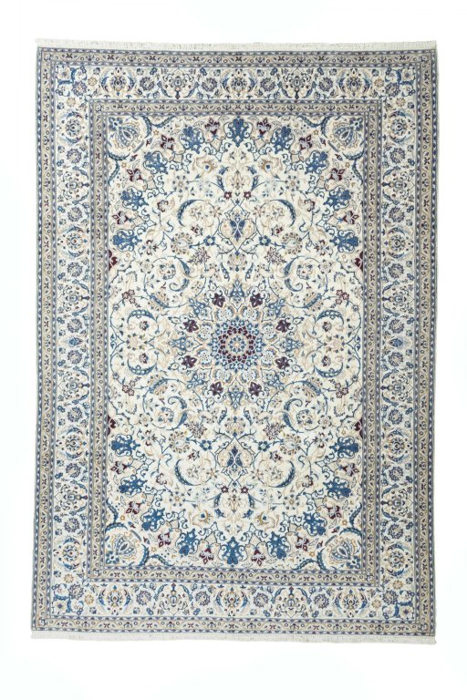Full view of New Nain rug from Iran / Persia, 363 × 250 cm in Beige tones