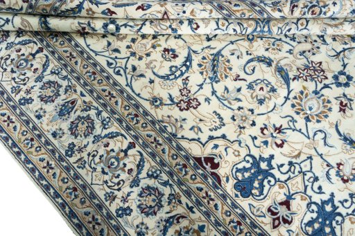 Full view of New Nain rug from Iran / Persia, 363 × 250 cm in Beige tones