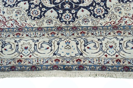 Full view of New Nain rug from Iran / Persia, 340 × 255 cm in Blue tones