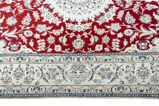 Corner detail of New Nain rug showing border pattern and Cork pile
