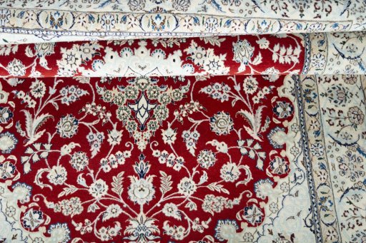 Close-up detail of New Nain rug from Iran / Persia showing Cork weave