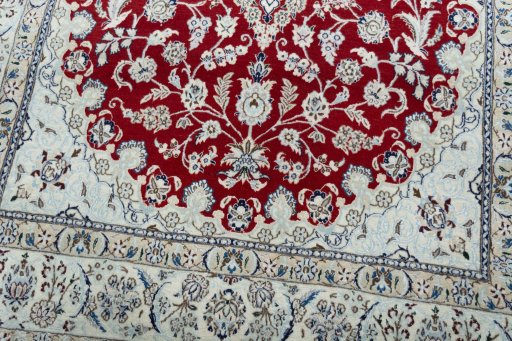 Close-up detail of New Nain rug from Iran / Persia showing Cork weave