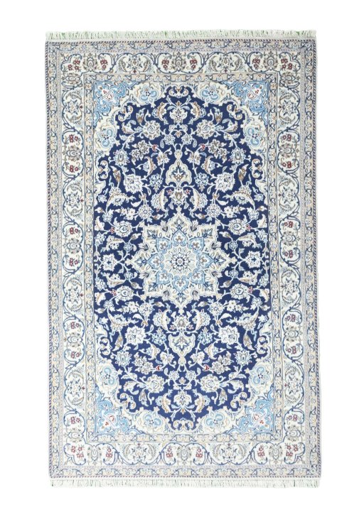 Full view of 2000s Nain rug from Iran / Persia, 220 × 135 cm in Blue tones