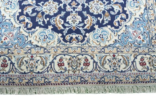 Full view of 2000s Nain rug from Iran / Persia, 220 × 135 cm in Blue tones