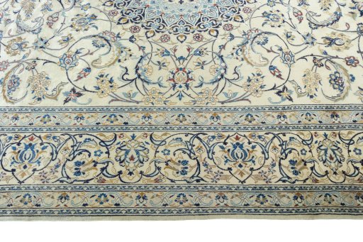 Corner detail of New Nain rug showing border pattern and Wool pile