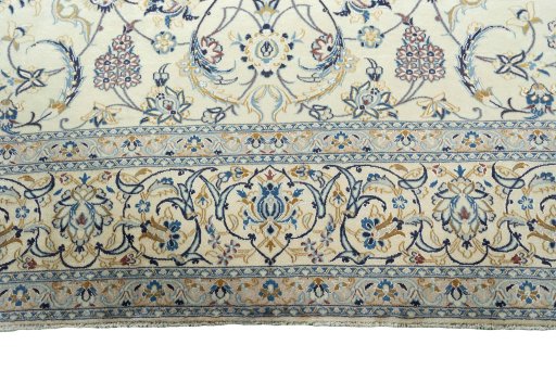 Full view of New Nain rug from Iran / Persia, 353 × 265 cm in Beige tones