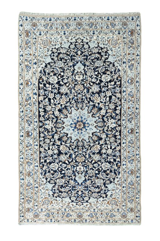 Full view of 2000s Nain rug from Iran / Persia, 197 × 118 cm in Blue tones