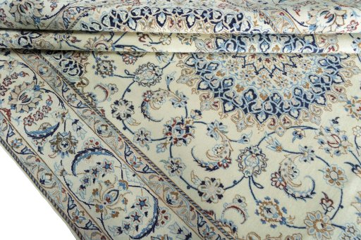 Close-up detail of New Nain rug from Iran / Persia showing Wool weave