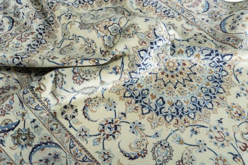 Surface texture of New Nain rug with natural Wool and intricate pattern