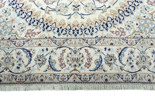Full view of New Nain rug from Iran / Persia, 315 × 210 cm in Beige tones