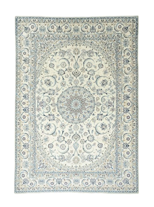 Full view of New Nain rug from Iran / Persia, 355 × 250 cm in Beige tones