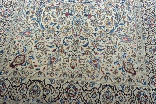 Close-up detail of 2000s Nain rug from Iran / Persia showing Wool weave