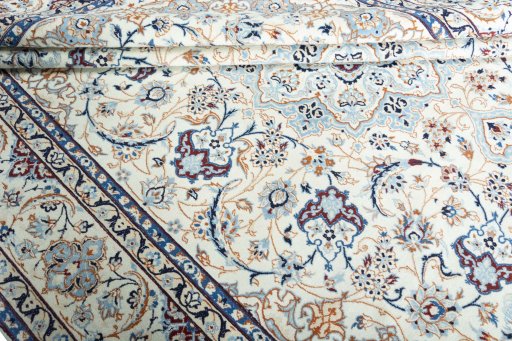 Close-up detail of New Nain rug from Iran / Persia showing Wool weave