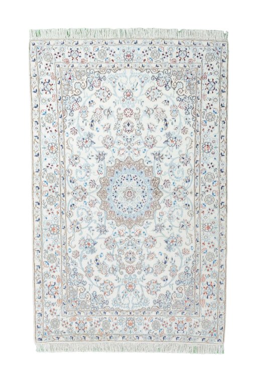 Full view of New Nain rug from Iran / Persia, 154 × 100 cm in Beige tones