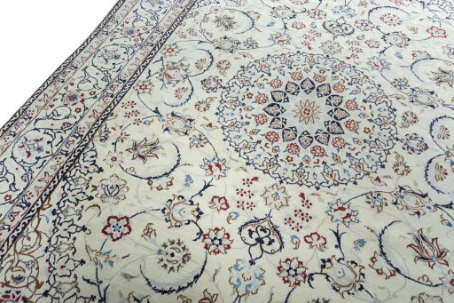 Backside of handmade 2000s Nain rug showing knot structure and weave density