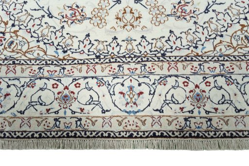 Full view of 2000s Nain rug from Iran / Persia, 338 × 250 cm in Beige tones