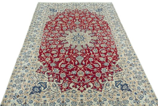 Surface texture of 2000s Nain rug with natural Wool and intricate pattern