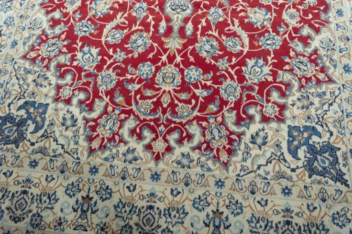Close-up detail of 2000s Nain rug from Iran / Persia showing Wool weave