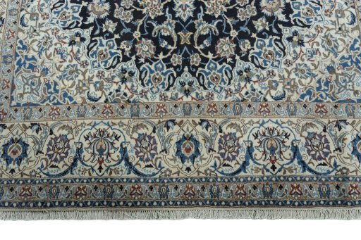 Full view of 2000s Nain rug from Iran / Persia, 336 × 217 cm in Blue tones