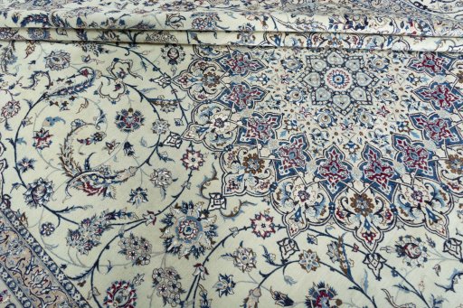 Close-up detail of New Nain rug from Iran / Persia showing Silk weave