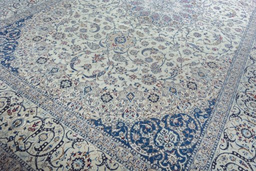 Close-up detail of New Nain rug from Iran / Persia showing Silk weave