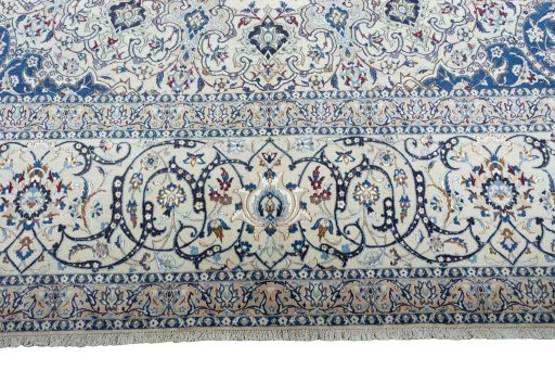 Full view of New Nain rug from Iran / Persia, 595 × 392 cm in Beige tones