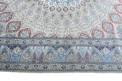 Corner detail of New Nain rug showing border pattern and Cork pile