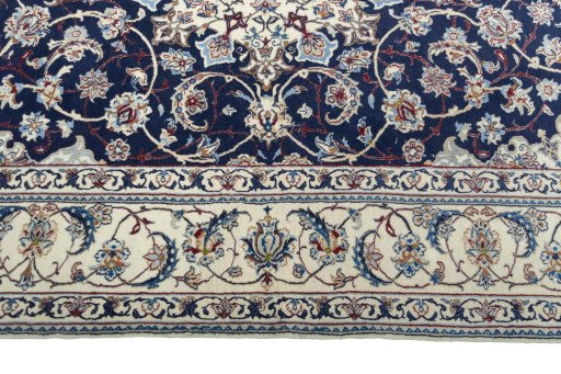 Corner detail of New Nain rug showing border pattern and Cork pile