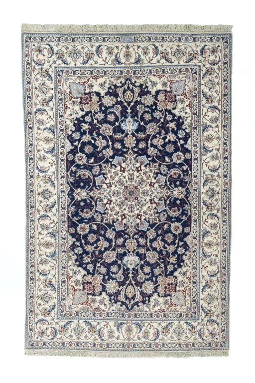 Full view of New Nain rug from Iran / Persia, 205 × 132 cm in Blue tones