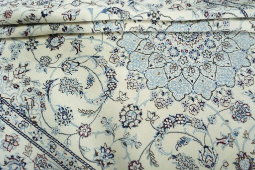 Close-up detail of New Nain rug from Iran / Persia showing Wool weave