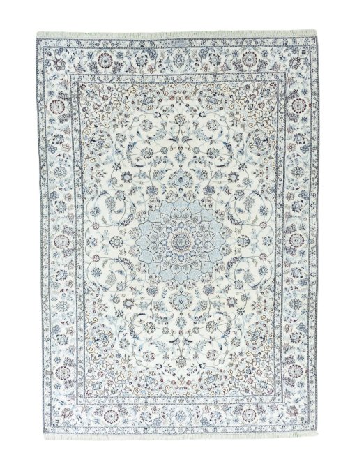 Full view of New Nain rug from Iran / Persia, 344 × 243 cm in Beige tones