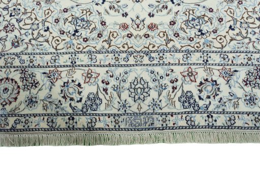 Full view of New Nain rug from Iran / Persia, 344 × 243 cm in Beige tones