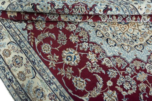 Close-up detail of New Nain rug from Iran / Persia showing Cork weave