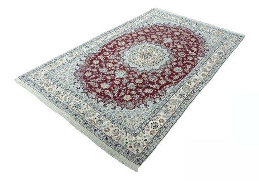 Corner detail of New Nain rug showing border pattern and Cork pile
