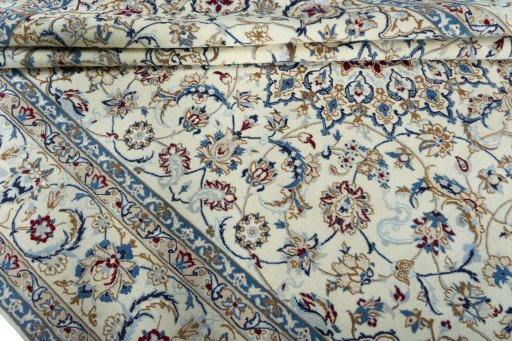 Close-up detail of 2000s Nain rug from Iran / Persia showing Wool weave