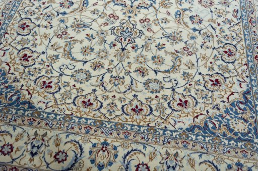 Close-up detail of 2000s Nain rug from Iran / Persia showing Wool weave