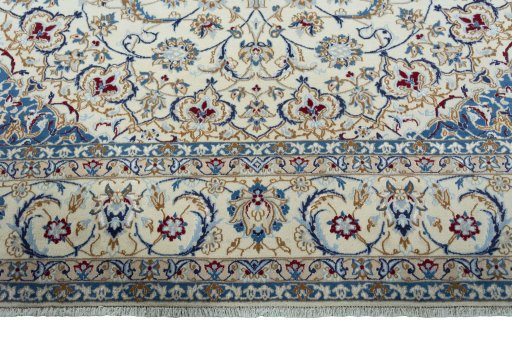 Full view of 2000s Nain rug from Iran / Persia, 360 × 253 cm in Beige tones