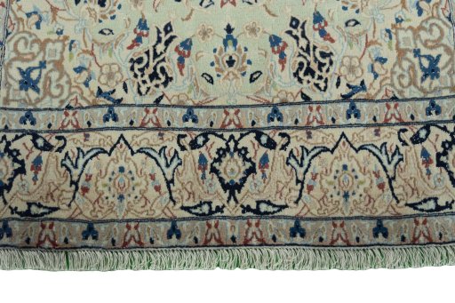 Full view of 2000s Nain rug from Iran / Persia, 220 × 123 cm in Green tones