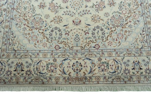 Full view of 2000s Nain rug from Iran / Persia, 236 × 158 cm in Beige tones
