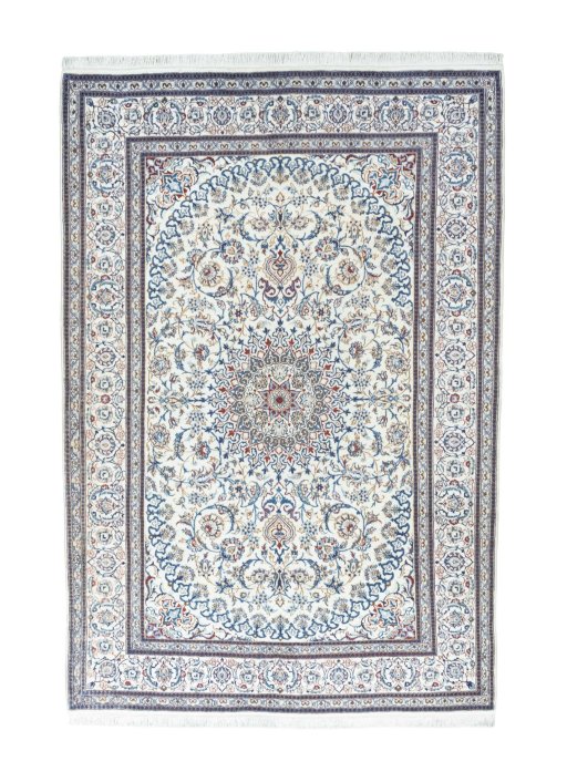 Full view of New Nain rug from Iran / Persia, 295 × 200 cm in Beige tones